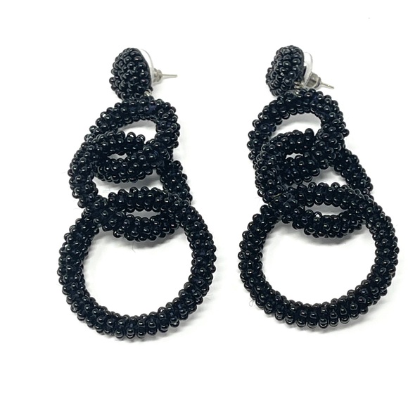 New Anthropologie Lyla Beaded Drop Circle Earrings Black - Picture 3 of 6